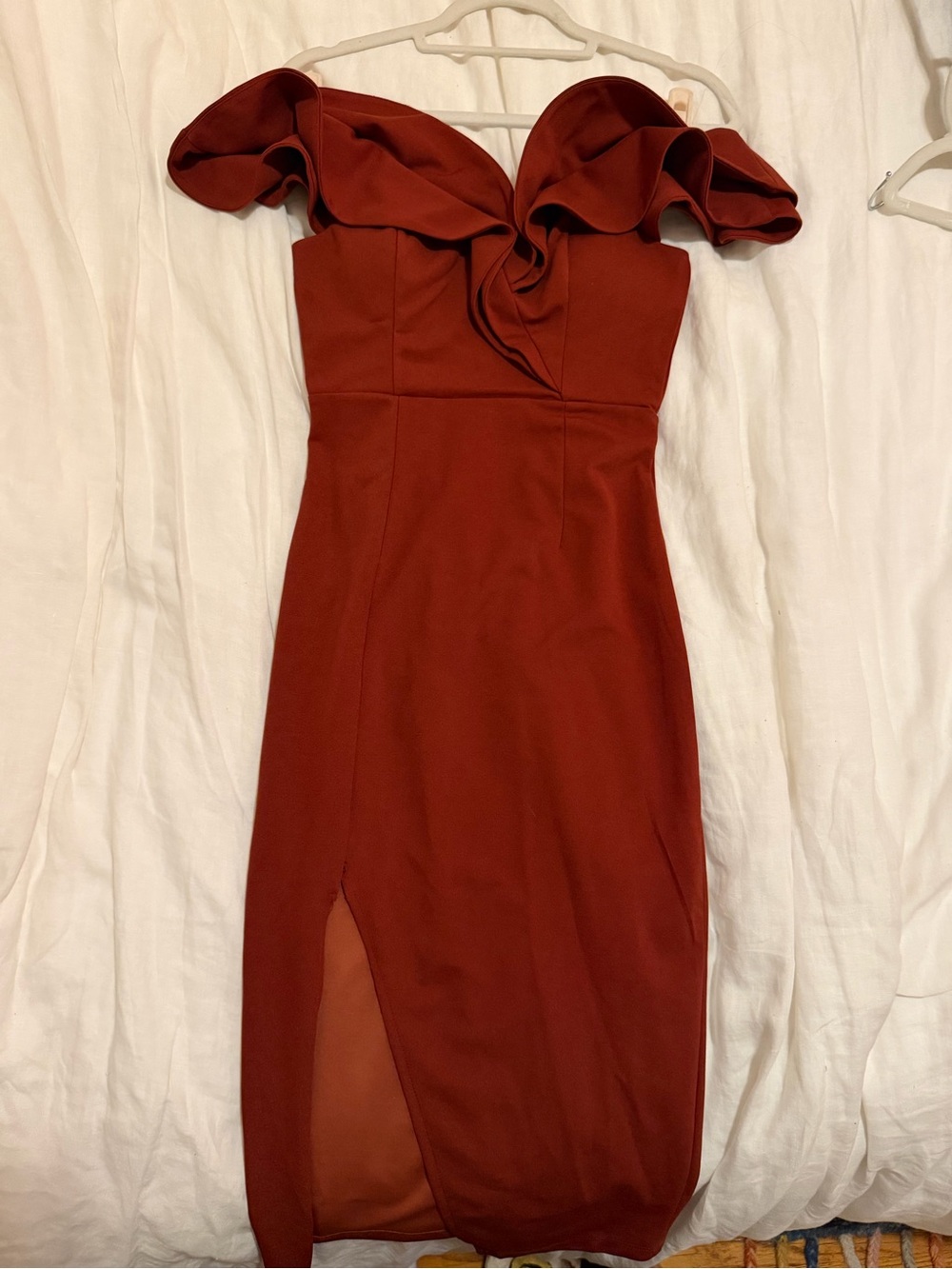 Off-Shoulder Mid-Length Dress in Rust - Picture 5 of 5